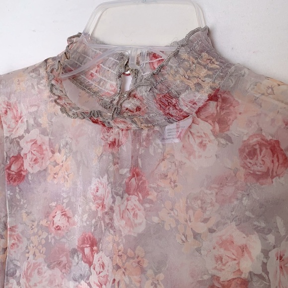 L.O.V.E. Is For Eternity Organza Bishop Sleeves Floral Ruffle Blouse - Picture 3 of 6
